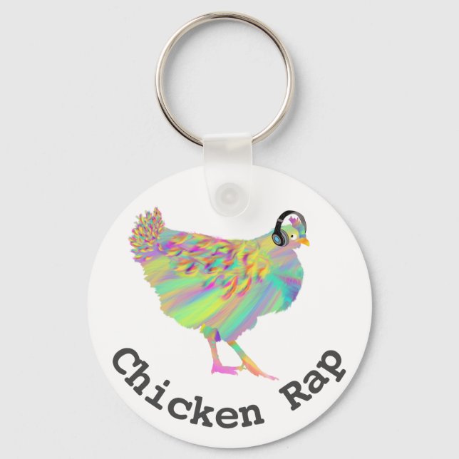 Chicken Rap Funny Meat Free Vegan Music Hen Humour Keychain (Front)