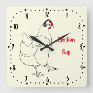 Chicken Rap Funny Music Meat Free Vegan Art Pun Square Wall Clock