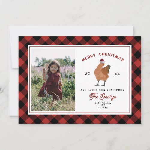 Chicken Red  Green Plaid Christmas Photo Holiday Card