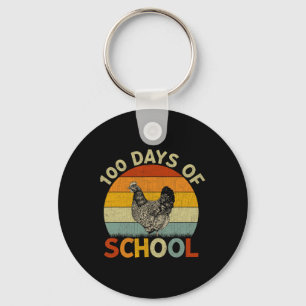 Chicken Retro Boys Girls Teachers 100th Day of Sch Keychain