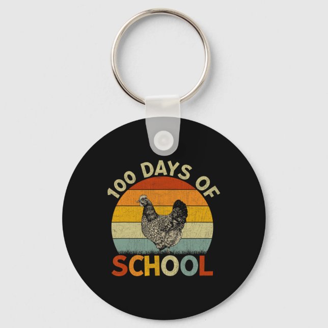 Chicken Retro Boys Girls Teachers 100th Day of Sch Keychain (Front)