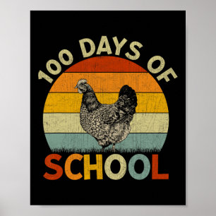 Chicken Retro Boys Girls Teachers 100th Day of Sch Poster