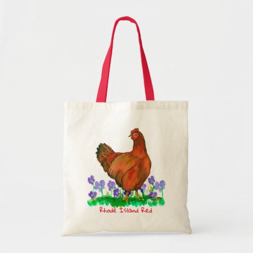 Chicken Rhode Island Red Hen Watercolor Tote Bag