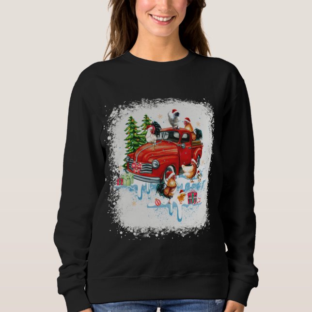 Chicken Riding Red Truck Funny Merry Christmas Chi Sweatshirt (Front)