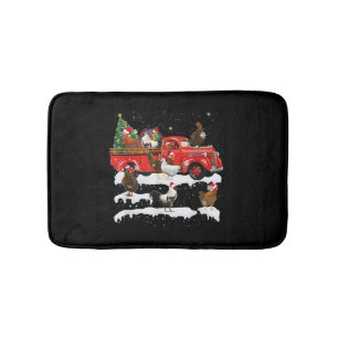 Chicken Riding Red Truck Xmas Merry Christmas Bath Mat