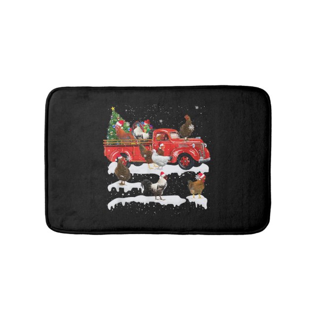 Chicken Riding Red Truck Xmas Merry Christmas Bath Mat (Front)