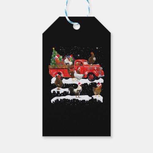 Chicken Riding Red Truck Xmas Merry Christmas Gift Tags