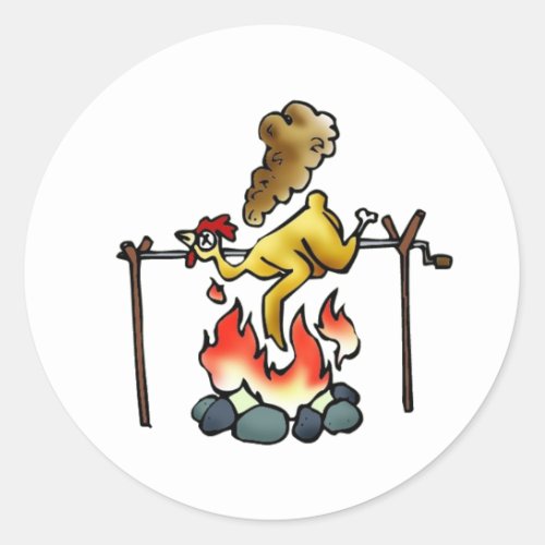 Chicken Roasting on Spit Classic Round Sticker