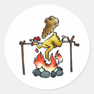 Chicken Roasting on Spit Classic Round Sticker