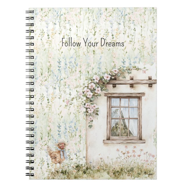 Chicken Romantic House Window Floral Notebook (Front)