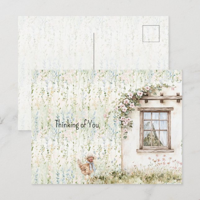 Chicken Romantic House Window Floral Postcard (Front/Back)