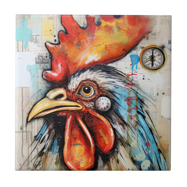 Chicken Rooster Art Ceramic Tile (Front)