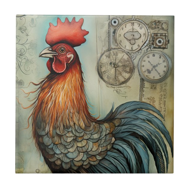Chicken Rooster Art Ceramic Tile (Front)