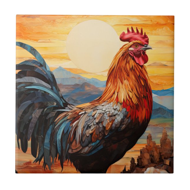 Chicken Rooster Art Ceramic Tile (Front)