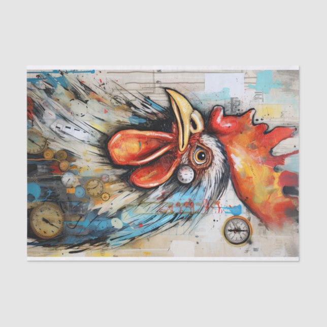 Chicken Rooster Art Vintage Decoupage Ephemera Tissue Paper (Front)