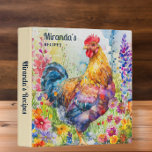 Chicken Rooster Colorful Flowers Recipe Cookbook 3 Ring Binder