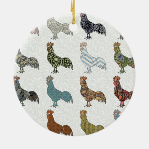 Chicken Rooster Colorful Pattern Farm Ceramic Ornament