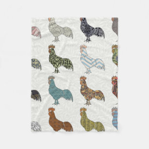 Chicken Rooster Colorful Pattern Farm Fleece Blanket