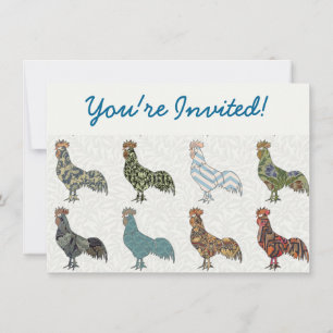 Chicken Rooster Colorful Pattern Farm Invitation