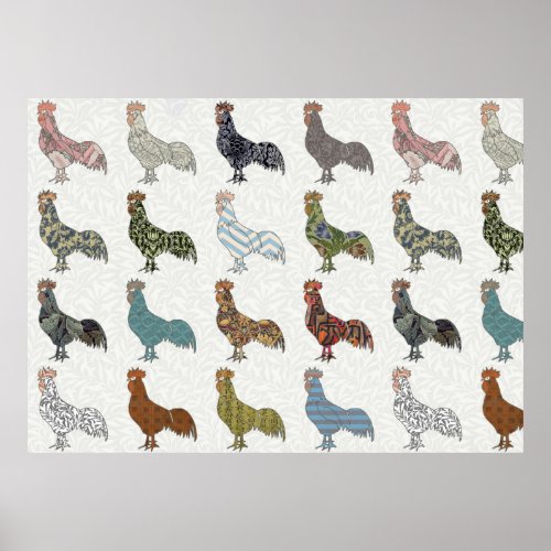 Chicken Rooster Colorful Pattern Farm Poster
