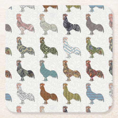 Chicken Rooster Colorful Pattern Farm Square Paper Coaster
