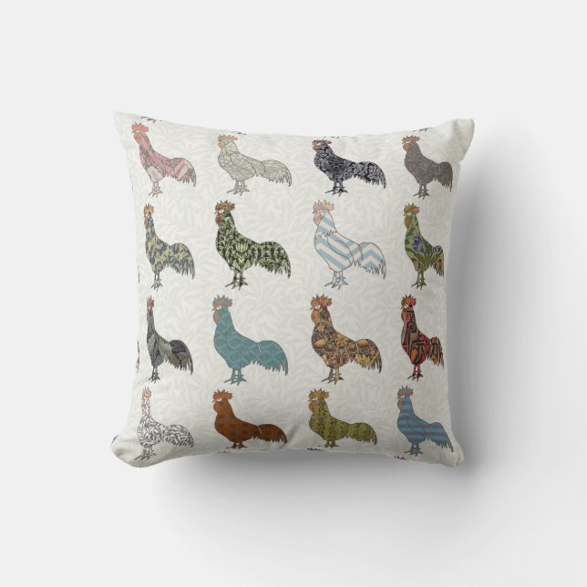 Chicken Rooster Colorful Pattern Farm Throw Pillow (Front)
