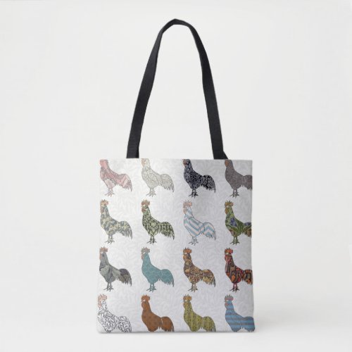 Chicken Rooster Colorful Pattern Farm Tote Bag