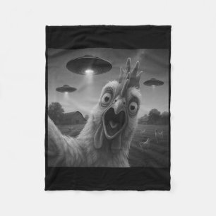 Chicken Rooster Funny Selfie Chicken With Ufos Wei Fleece Blanket