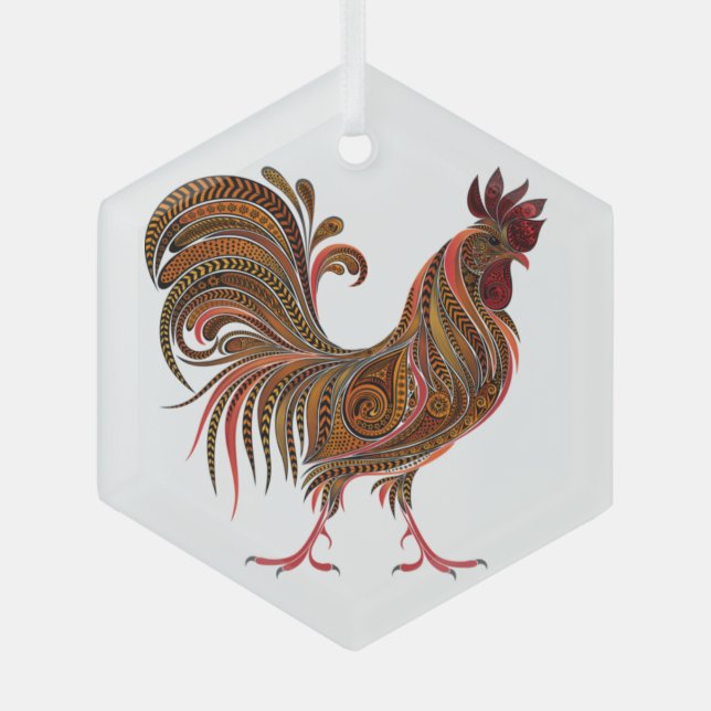  Chicken Rooster Gaphic Art Design  Glass Ornament (Front)