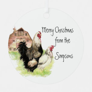 Chicken Rooster Hen Farm Animal Watercolor Art Metal Ornament