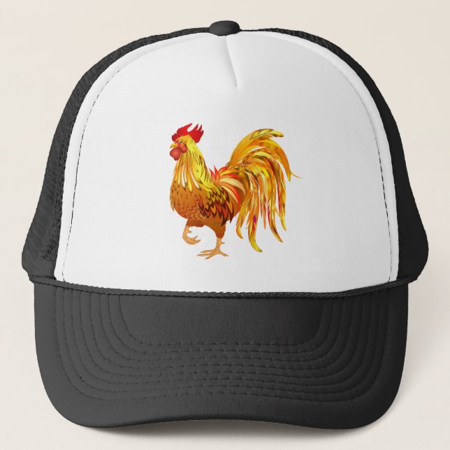 Chicken Rooster Modern Graphic Art Farm Bird Truck Trucker Hat (Front)