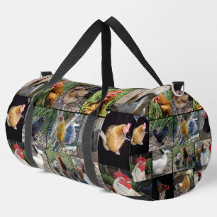 Chicken Rooster Photo Collage, Duffle Bag