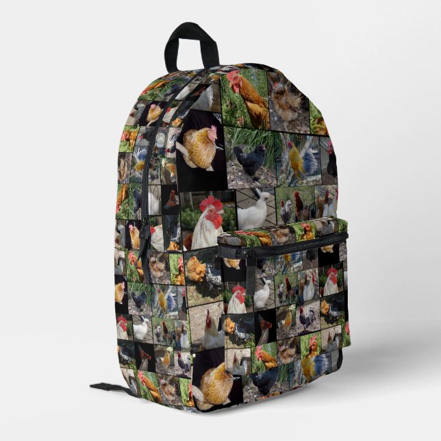 Chicken Rooster Photo Collage,  Printed Backpack (Back Corner Left)