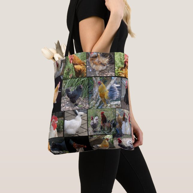 Chicken Rooster Photo Collage, Tote Bag (Close Up)