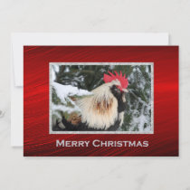 Chicken Rooster Pine Snow Photo Christmas Flat Holiday Card