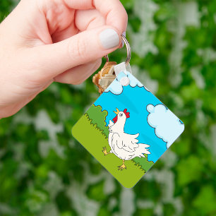 Chicken Running In A Field Keychain