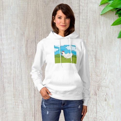 Chicken Running In A Field Womens Hoodie