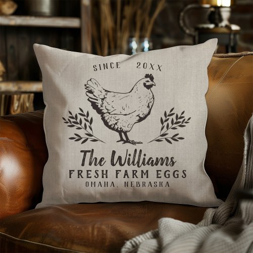 Chicken Rustic Egg Farm Family Name Grain Sack Throw Pillow