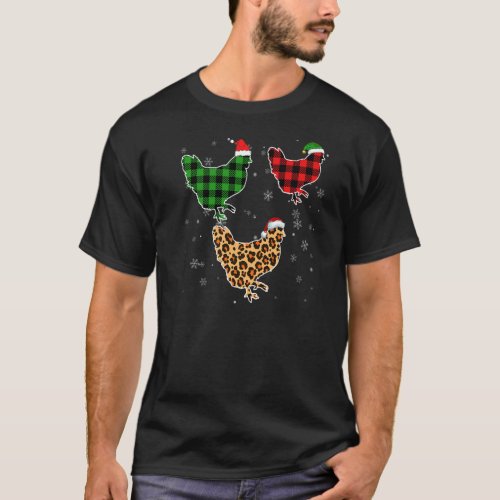 Chicken Santa Hat Christmas Pajama Buffalo Plaid T_Shirt