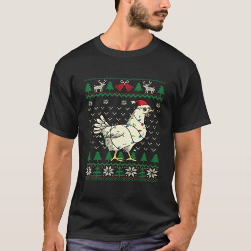 Chicken Santa Hat Lights Poultry Farmer Ugly Chris T_Shirt