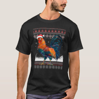 Chicken Santa Hat Xmas Lights Farmers Christmas T-Shirt