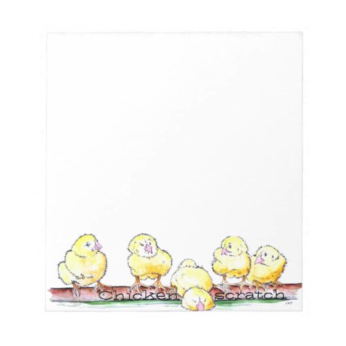 Chicken scratch paper pad chicks on log funny