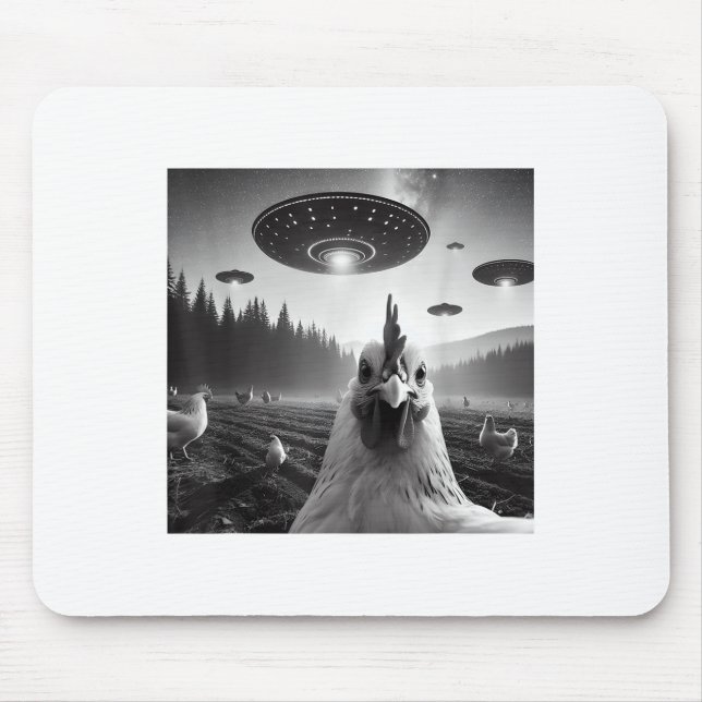 Chicken Selfie With Alien Ufo Tee Funny Gifts Men  Mouse Pad (Front)