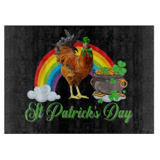 Chicken Shamrock St Patricks Day Chicken Irish Gif Cutting Board (Front)