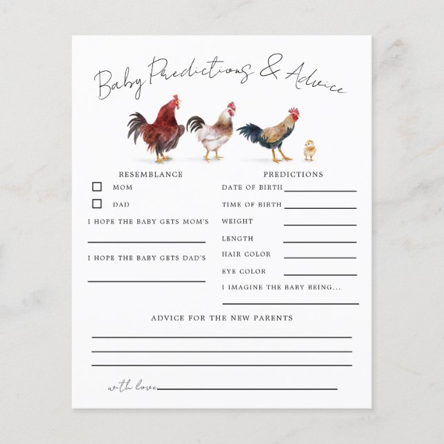 Chicken Shower Baby Predictions & Advice Card (Front)