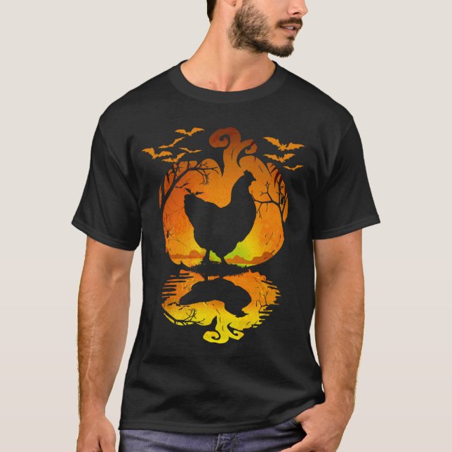 Chicken Silhouette Pumpkin Halloween Costume Men W T-Shirt (Front)