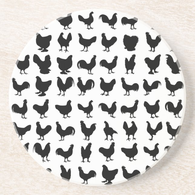 Chicken Silhouettes Sandstone Coaster (Front)