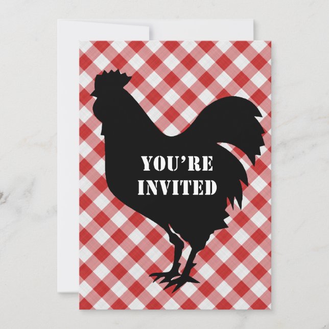 Chicken Silo, Red & White Check Cloth Invited Invitation (Front)