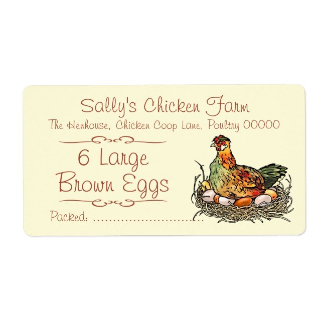Chicken sitting on eggs colorful drawing label (Front)