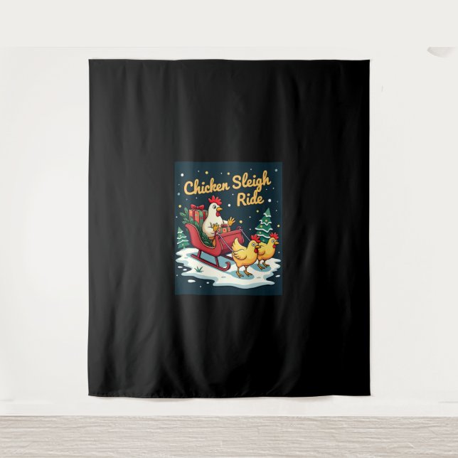 Chicken Sleigh Ride Tapestry (Front)